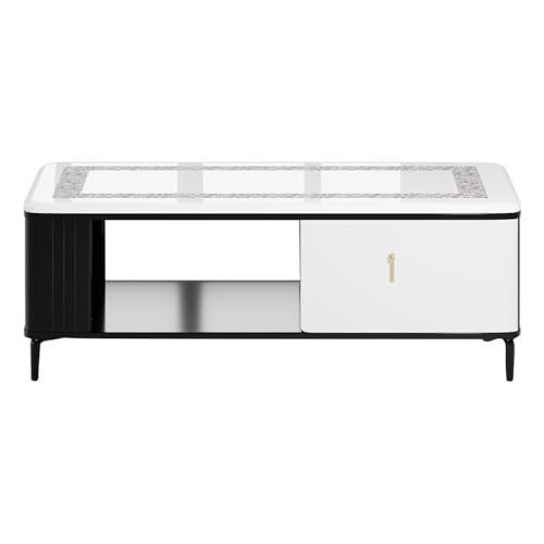Image of Royaloak Miami American Marble Center Table for Living Room | Art Marble Metal Legs | High Reflective Finish | Telescopic Channel | Drawer Storage | Marble Top