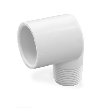 Image of PVC 90 Degree Elbow Pipe Connector - 3 /4 inch MIP Male Pipe Thread x 1 inch Slip Socket