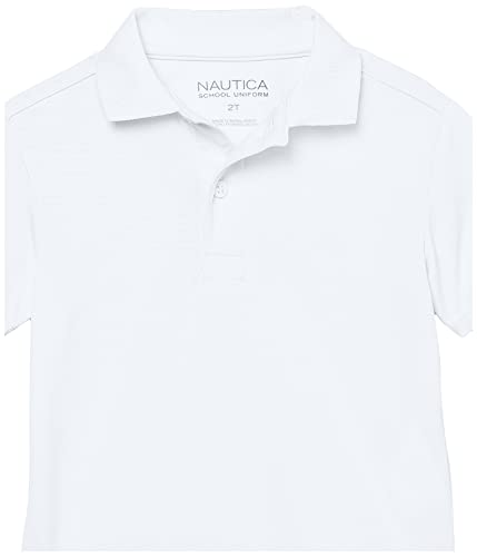 Nautica Boys' School Uniform Short Sleeve Polo Shirt, Button Closure, Moisture Wicking Performance Material, White, 8 #TOP1