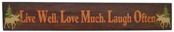 Wood Sign Plaque: Live Well. Love Much. Laugh Often, 18-inch, Wall Mounted