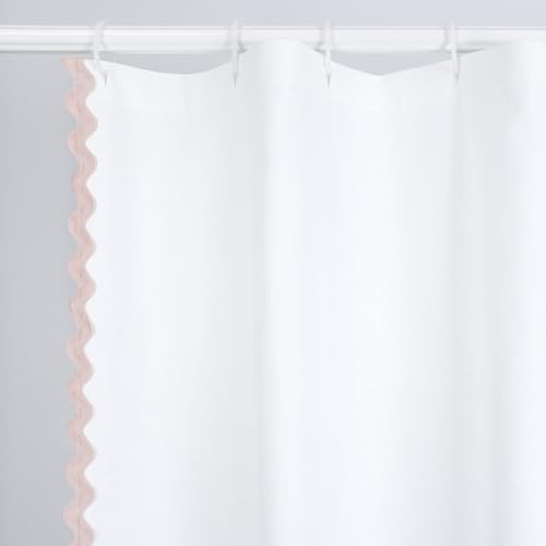 YINFUNG Scalloped Shower Curtain Pink White Cotton Bathroom Curtains Textured Thick Heavy Duty Cloth Hotel Rustic Girly Neutral 72x72