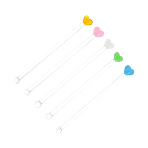 Ciieeo 5Pcs Glass Cocktail Mixing Sticks Heart Shaped Drink Stirring Rods for Juices Cocktails for Parties Home and Bars