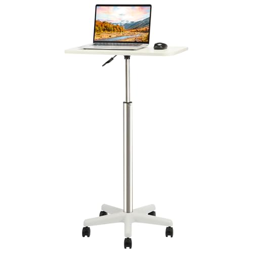 Roseelk スタンディングデスク 昇降デスク ワークデスク 無段階昇降（70～95cm） 耐荷重50kg 昇降テーブル ハイテーブル サイドテーブル プロジェクター台 自由に高さ調節可能 おしゃれ 簡単組立 収納便利 オフィス 会議室 ベッドルーム用 (ホワイト, 70cm-95cm昇降)