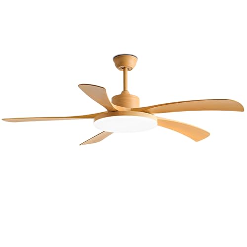 Ventilador de Techo con luz, Grande, silencioso, con Control Remoto, LED de 72 W, 5 aspas, Motor CC Reversible, 6 velocidades, Ideal para Interiores, dormitorios, Salas de Estar y