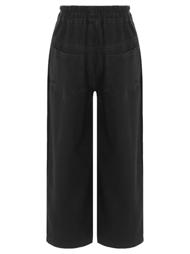 Kids Girls Denim Cargo Pants Waist Elastic Waistband Buttons Straight-Leg Jeans Casual Outerwear with Pockets2