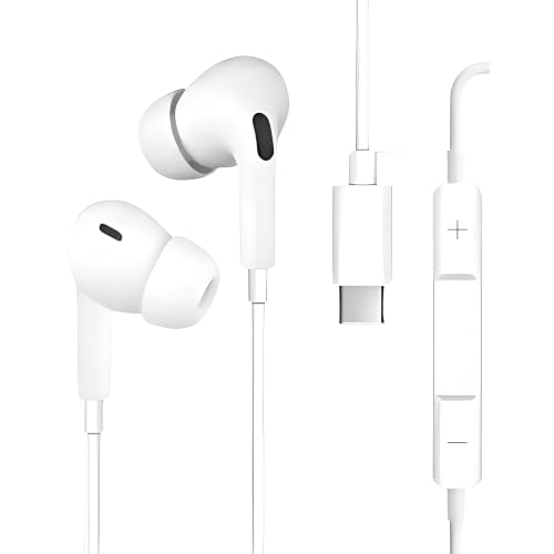 Image of Shott C Pro Type C Earphones for iPhone 15 /16 Series, Wired Earbuds with Mic, Hi-Fi Stereo Sound, Deep Bass, in-Line Controls, Type C Connector, Noise Isolation, Tangle Free Cable - White