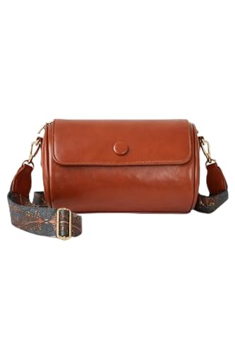 Image of Vintage Leather Crossbody Sling Bag with Decorative Patterned Strap for Daily Use, Travel & Shopping, Phone Purse with Adjustable Strap - Lightweight Casual Trendy Bag for Ladies & Girls