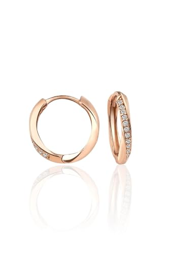 Gümüş 925 Ayar 17 Mm ve Modern Halka Zirkon Taşlı Rose Küpe
