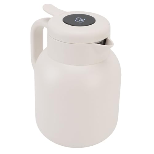 UPALDHOU Tetera Aislada de Vacío, Tapa a Prueba de Fugas, Ergonómico, Infusor de Malla Fina, Capacidad de 1500 Ml con Pantalla Digital, Retención de Frío Caliente para café, té, Leche (WHITE)