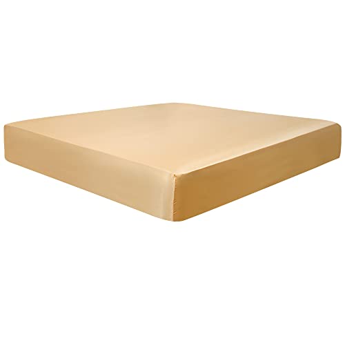PiccoCasa Spannbettlaken Satin Bettlaken 200x200cm Spannbetttuch bis 35cm Topperhöhe mit Gummiband Gold 200x200x35cm