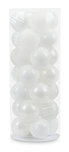 AUXO-FUN Small Size 28ct shatterproof Christmas Ball Ornaments in 4 Classic finishes for Christmas Tree Decoration (White, 1.57“ Mini Size)
