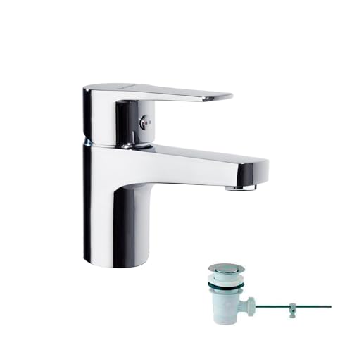 Ramon Soler - Grifo Monomando para Lavabo, Ahorro de Agua S2, Válvula Automática, Acabado Cromado, Serie Titanium, Diseño Moderno y Eficiente para Baños