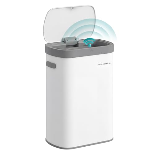 SONGMICS Mülleimer mit Sensor automatischer Abfalleimer 50 L Öffnen per Handbewegung oder Berühren Softclose-Deckel Stahl inkl. 15 Müllbeutel weiß LTB640WZ02