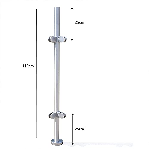 Poste de barandilla de acero inoxidable de 110 cm con gomas protectoras para vidrios 4