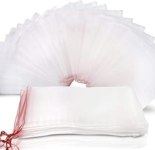 Fruit Protection Mesh Bags with Drawstring, White, Nylon, 15x25 cm, Reusable Insect Net for Plants and Flowers, 100 Pcs-image-36
