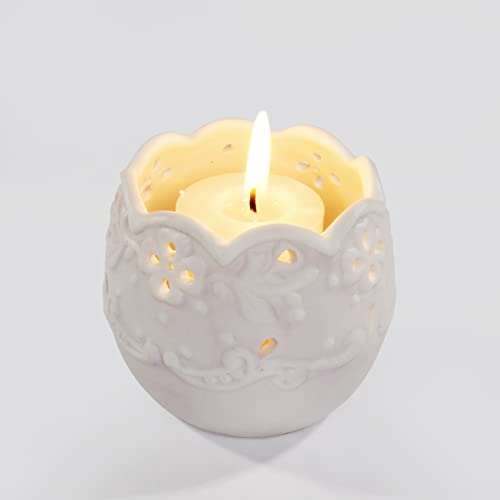 Votive Tea Light Candle Holder: Handmade Ceramic Bowl Candle Holders Set Of 3 With Exquisite Hollow Pattern For Table Home Décor | Ideal Decorations For Wedding Dinner Party #TOP2