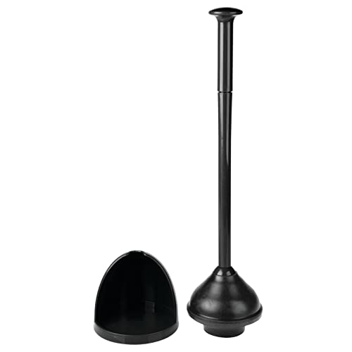 Image of mDesign Plastic Freestanding Hideaway Toilet Bowl Plunger with Holder Set - Plunger for Bathroom Storage and Cleaning Organization - Heavy Duty, Space Saving - Aura Collection - Black