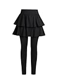 WDIRARA Girl's Layered Ruffle Tutu Leggings with Skirt Elastic Waist Skirt Pants Black 10Y