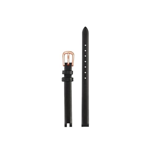 Asteid Fit for Ferragamo F43030017 F43020017 Women Leather 8mm Notched Watch Strap And Tools(Black-Rose Gold)