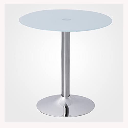 Moderna mesa de comedor redonda con pedestal de cristal de 80 cm, base cromada blanca, elegante mesa de desayuno para comedor de 2 y 4 plazas