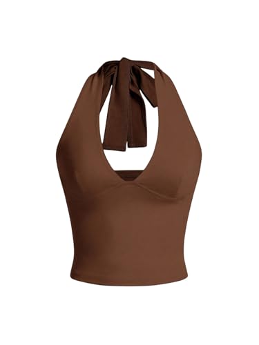 SOLY HUX Women's Halter Tops V Neck Tie Backless Summer Crop Tank