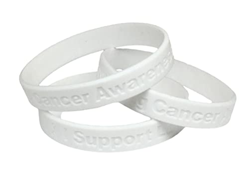 25 White" I Support Lung Cancer Awareness" Bracelets 100% Medical Grade Silicone - Latex and Toxin Free - 25 Bracelets - Show Your Support For Lung Cancer Awareness