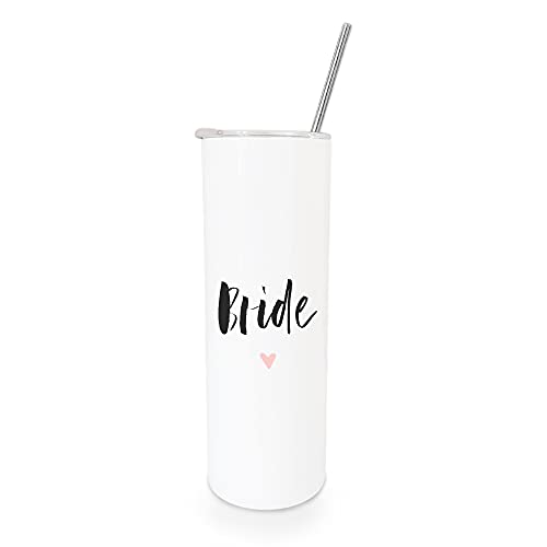 The Cotton & Canvas Co. Bride Vacuum Insulated Stainless Steel Wedding Tumbler with Metal Straw, Miss to Mrs., Future Mrs., Bridal Shower Gift (20 Ounce)
