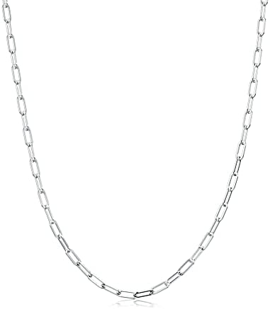 Silver Necklace for women 3mm Paperclip Chain Solid 925 Sterling Silver Clasp Paperclip Chain Silver Chain for women 16/18/20/22/24/26/30 Inches(16)
