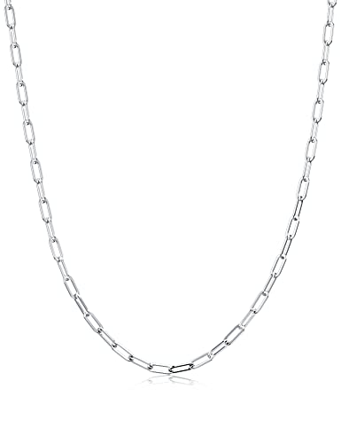 Silver Necklace For Women 3Mm Paperclip Chain Solid 925 Sterling Silver Clasp Paperclip Chain Silver Chain For Women 16/18/20/22/24/26/30 Inches(16) #TOP1