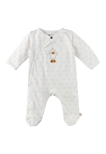 Sterntaler Schlafanzug Edda - Baby und Kleinkind Jumpsuit aus Jersey - Einteiler Wickeloptik, seitlich geknöpft - Pyjama mit Füßen - Unisex Bekleidung mit Stickerei Ente Edda - Ecru,Größe 56