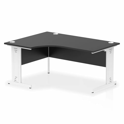 Mr Office Impulse Right Crescent Desk, White Cable Managed Leg, Black, 1600