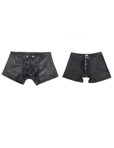 Boxer hombre cuero PU negro calzones elastico cremallera XL