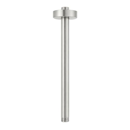 NearMoon Ceiling Mounted Shower Arm With Flange and Teflon Tape, Universal Connection Straight Round Shower Arm for Fixed Rain Shower Head, Thicken Stainless Steel (10 Inch, Brushed Nickel)