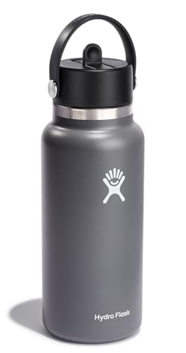 Hydro Flask 32 oz Wide Mouth with Flex Straw Cap Stainless Steel Reusable Water Bottle Stone - Vacuum Insulated, Dishwasher Safe, BPA-Free, Non-Toxic