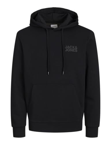Jack & Jones Homme avec Logo Jjecorp Noos Sweatshirt À Capuche, Noir/Détail : Petit Imprimé/Noir, L EU