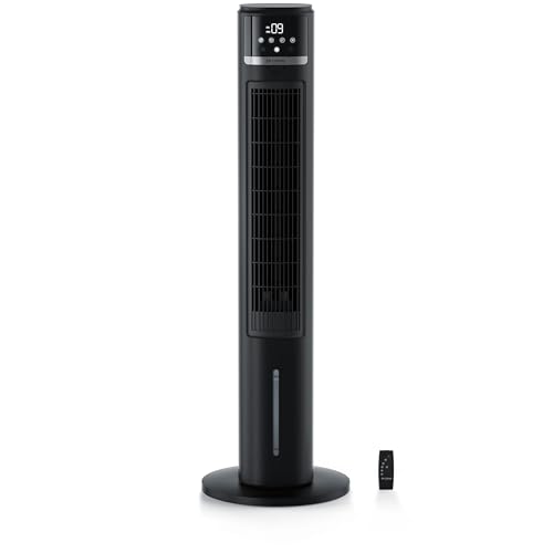 Brandson Tour Ventilateur Avec Télécommande et Oscillation 60° - Sur Pied Colonne 96 cm - 3 Vitesses - Modèle 2020 GS - Champagne