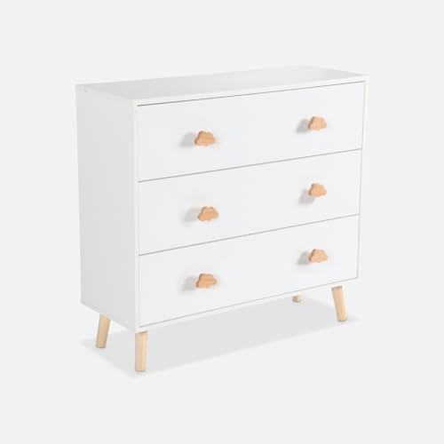 sweeek - Cómoda infantil, 3 cajones, Nephos, Blanco, 80x30x75.7 cm
