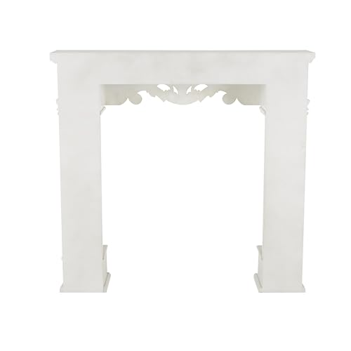 Image of Deco 79 Wooden Scroll Fireplace Mantle Freestanding with Floral Accents, 45 inch x 10 inch x 42 inch, White