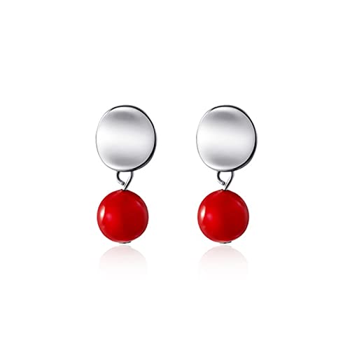 Boucles d'oreilles en argent 925 avec pendentif rond rouge pour femme