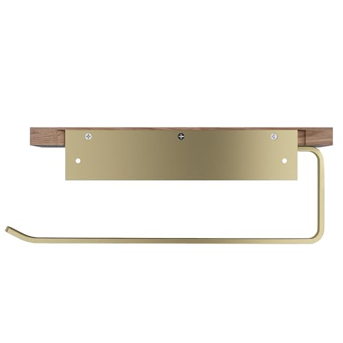 Danpoo Brushed Gold Paper Towel Holder Wall Mount, with Natural Walnut Shelf – Elegant Kitchen & Bathroom Organizer - Image 4