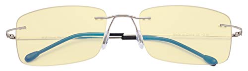 CessBlu Blue Light Blocking Glasses for Men Reading Computer Anti Glare UV Eyeglasses Flexible Rimless Yellow Filter (Silver)