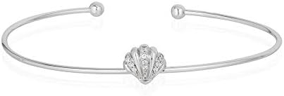 Enchanted Disney Fine Jewelry Sterling Silver 1/10 Cttw Diamond Ariel Shell Bangle