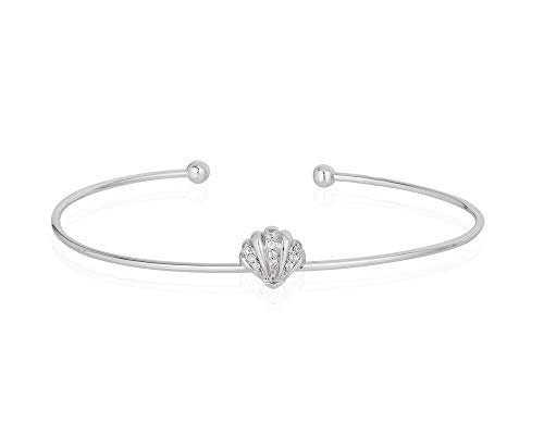 Enchanted Disney Fine Jewelry Sterling Silver 1/10 Cttw Diamond Ariel Shell Bangle #TOP17