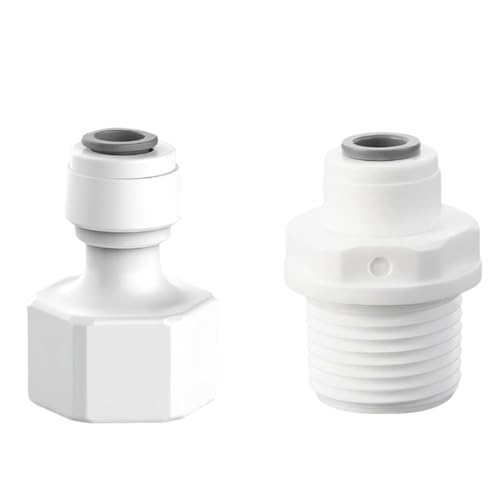 HQRKOTM Adaptador de conexión de agua de 2 piezas, conector de tubería recta de agua de 1/4" a rosca externa hembra de 1/2", para purificadores de agua y sistemas de ósmosis inversa