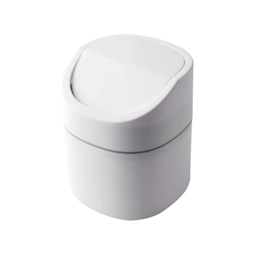 Mini papelera de escritorio blanca con tapa a presión de plástico para residuos pequeños