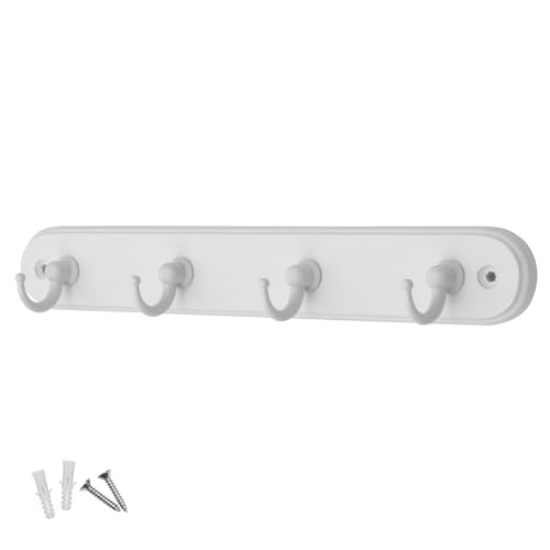 Keypak 4-Hook Wall-Mounted Key Tidy, Key Holder Organiser for Entryway Hallway Living Room, White Hooks on White Board