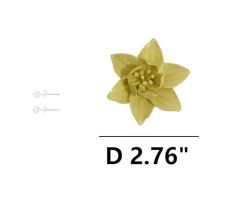 Image of Yellow,Yulan Magnolia, 2.76 inch,Ceramic Flower Wall Art Decor, Artificial Flower Wall Sculpture,Handmade Ceramic Flowers for Home,Hallway,Living Room, Kitchen,Bathroom