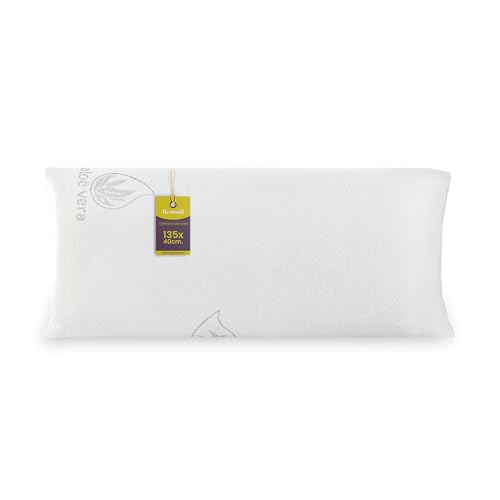 Remedi Almohada Viscoelástica 135x40cm, Núcleo Compacto, Almohada Aloe Vera, Firmeza Media, Antiácaros, Ergonómica, Memory Foam, Desenfundable, Funda con Cremallera Lavable a 40 Grados, Almohada Cama