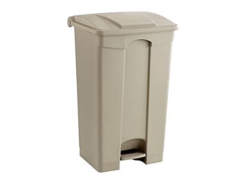 Image of Safco Step On Plastic Trash Can with Foot Pedal, 23 Gallon Garbage Can for Kitchen, Indoor or Outdoor Use, Hands Free, Tan