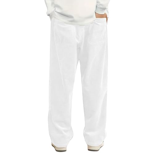 Mens Corduroy Pants Baggy Straight Wide Leg Casual Pants Drawstring Elastic Waist Loose Fit Sweatpants with Pockets3
